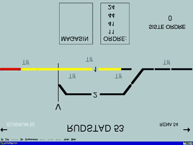 Kapittel 4 Åsta-ulykken, 4. januar 2000 99 Figur 4.13 Kl. 13.02.12 Bildet viser situasjonen på Rudstad i detalj. Man kan se: 1) Nordgående tog er ute på blokkstrekningen Elverum Rudstad (rødt belegg).