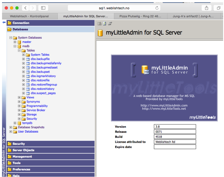 Bilde 7.8: Påloggingsvindu til Database management. Bilde 7.