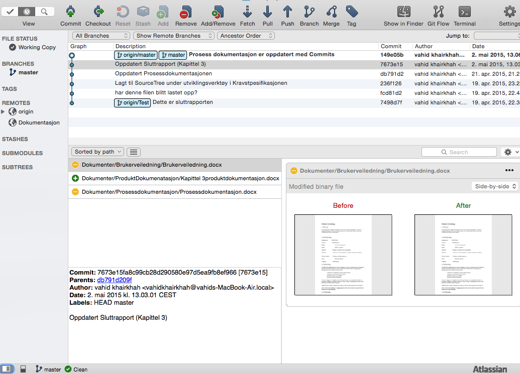 Bilde 2.2: Commit fra bitbuckets source tree for dokumentasjon. 2.4.6 Møter med veileder Første møte med veileder var den 21. januar 2015.