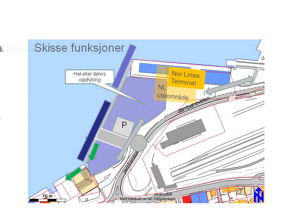 Terminalkai Sør innebærer at det bygges en ny kaifront på ca 180 m mellom en Jernbanekaia og NRK-bygget og en oppfylling i bakkant.