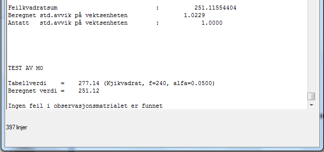 Da våre målinger er ukorrelerte var det ingen hensikt med grunnlagstest og indre pålitelighet. Figur 23-Resultat. (Bilde:, skjermdump fra Gis-Line).