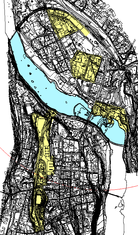 1.Schwabes gate 2. Skolegata 3. Møllebakken Lågen er Kongsbergs viktigste naturlige element -mars 2007 4.