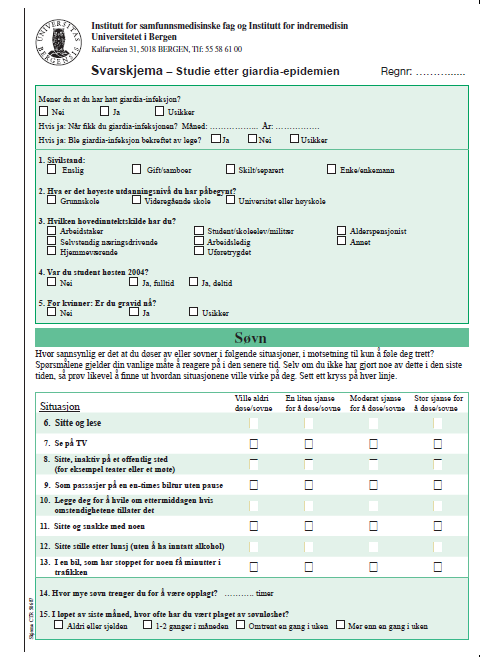 Questionnaire 3 years after 5-6 page questionnaire Sleepiness Epworth Fatigue Chalder Abdominal symptoms RomeIII