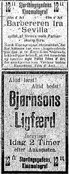 Roosevelts Ankomst ble samme sted annonsert som en del av programmet fra 4. mai. Cordial annonserte med Bjørnson-serier som ekstranummer fra 3.