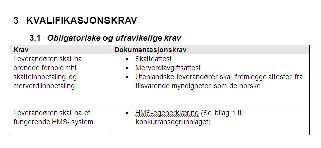 Dokumentasjonskrav Kun regler over EØS-terskel: Foa 17-8 til 7-11 Viktig å