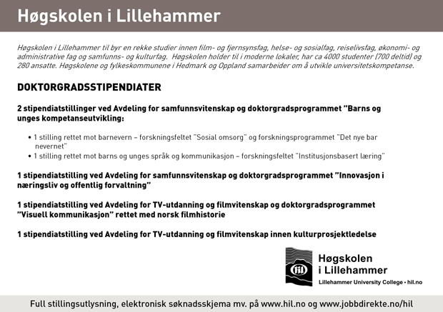 1. Stillingsannonser Logo Logoen til Høgskolen i Lillehammer kommer i en komplett utgave og en begrenset utgave med kun grafikk