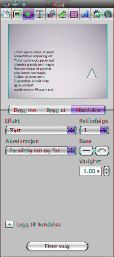 2 Klikk på Handling. Bygginspektørknappen Klikk for å forhåndsvise bygget. Angi animasjonseffektene. Bruk handlingseffekter til å animere elementer på et lysbilde.