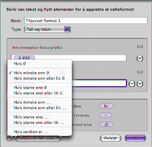 Når du skriver denne verdien i en celle med ovenstående format Vises verdien slik 15000 Skyldig: $0015.00K 0 Betalt -500 Kreditt: $ (0000.