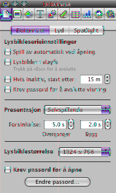 I en selvspillende presentasjon finnes overganger eller bygg som starter automatisk, akkurat som i en normal presentasjon.