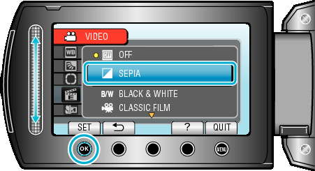 Opptak Stille inn måleområde Lysstyrken på et bestemt område kan stilles inn som standard 1 Trykk på D for å vise menyen Opptak med effekter Kun kan legge flere effekter på videoen og stillbildene