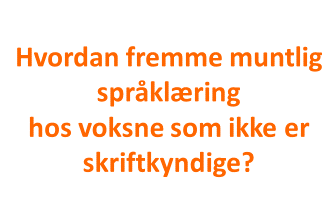 Takk for muligheten til å komme hit å snakke om dette som jeg er veldig opptatt av nemlig: «Hvordan fremme muntlig språklæring hos voksne som ikke er skriftkyndige?