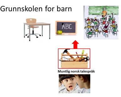 I den ordinære grunnskolen skal barna som begynner på skolen tre inn i skriftkulturen. Her er det det muntlige norske talespråket som er redskap for læring.