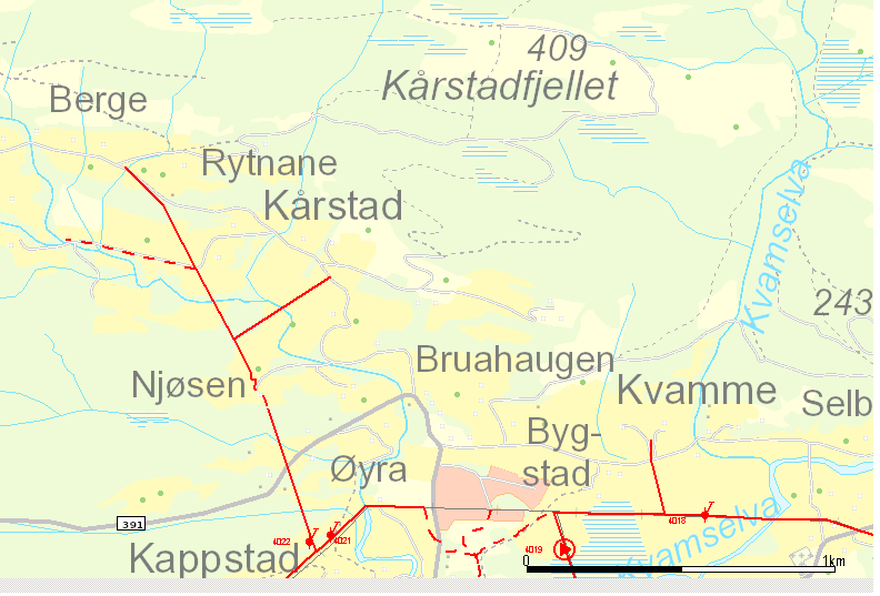 Hovudprosjektrapport EL2-305 4.5 Alternativ 2 ny luftlinje FeAl 70 mm² + kabel i tunet på Njøsen Dette er i utgangspunktet same løysing som alternativ 1, men med 240 mm 2 kabel i tunet på Njøsen.