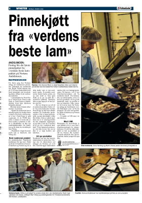 Pinnekjøtt fra «verdens beste lam» Troms Folkeblad. Publisert på trykk 05.10.2013. Profil: Nortura merkevarer, Thulefjord.