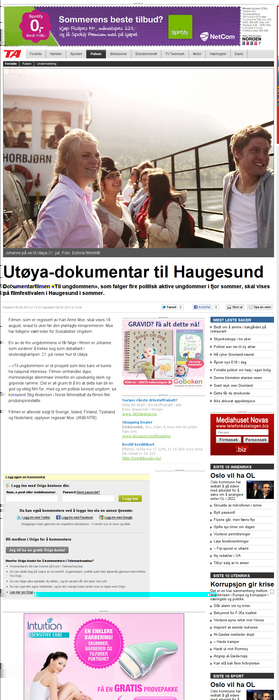 Telemarksavisa. Publisert på nett 06.06.2012 15:00. Profil: Overvåkningsprofiler, Haugesund filmfestival.