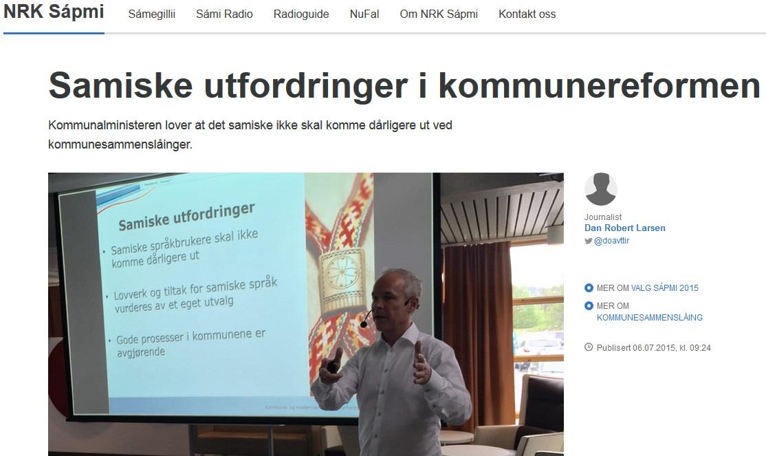 Seksjon 2 Gode og likeverdige tjenester til innbyggerne 20 Kan sammenslåing styrke arbeidet for samisk og kvensk språk, kultur?