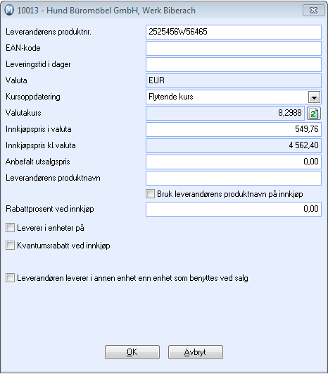 Leverandør Leverandører har gjerne egne betingelser, priser og koder for produkter du bestiller fra dem.