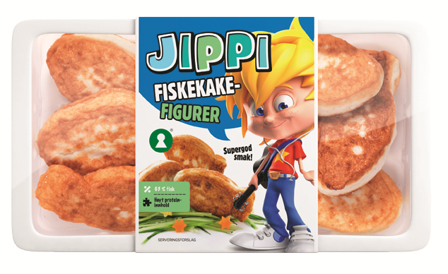 Fiskekakefigurer Ingredienser: Kvitlaks (63 %), vann, kassavastivelse, surhetsregulerende middel (E326, E261), rapsolje, mysepulver, salt, potetfiber og krydder (muskat, sort pepper,