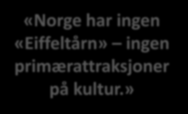 Turoperatørenes utsagn om Norge som kulturdestinasjon «Forbinder i liten grad Norge med kultur kanskje Oslo» «Kommer ikke på noen kulturattraksjoner det er