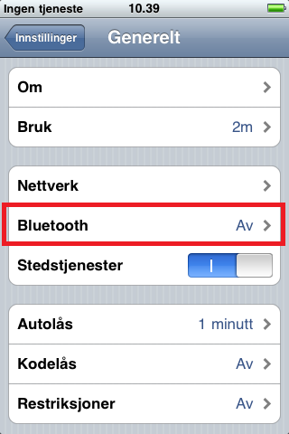 4.1.2 Hvordan koble til strekkodeleser 4.1.2.1 ios For å koble strekkodeleseren til telefonen/paden er det viktig at du har aktivert bluetooth på enhetendin.