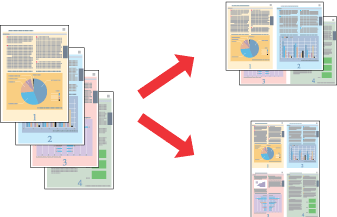 Utskrifter Utskrift med Pages per Sheet (Sider per ark) Gir deg mulighet til å bruke skriverdriveren til å skrive ut to eller fire sider på ett enkelt ark.