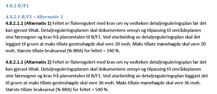 nyttas til småbåtanlegg for bustadsføremål på felt B/F1 og for eigedomen gnr./bnr. 18/67.. Videre mener Veidekke at hele pkt. 4.5.