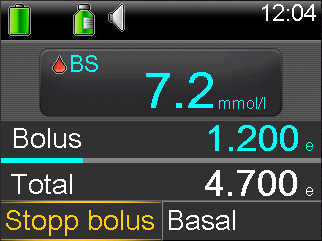 Merk! Denne fremgangsmåten beskriver hvordan du stopper en bolus som pågår. Den kan ikke brukes til å stoppe basalinsulintilførselen.