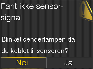 Hvis senderlampen ikke blinket, må du lade senderen. Start sensoren når du har ladet senderen. Du finner mer informasjon under Starte sensoren, på side 185.