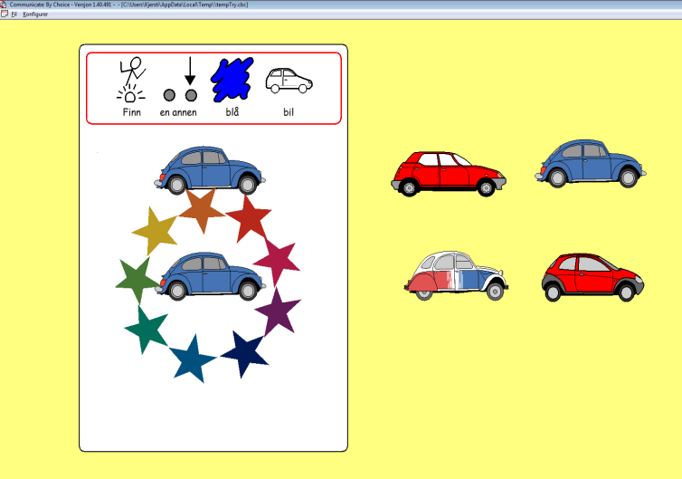 Gi rette og gale svar Bruk den første skjermen til å velge Andre eksempler mappen og f.eks. Match bil aktiviteten. Aktiviteten hentes.