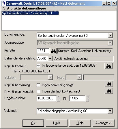 Dokumentere på pasienter med annen avdelingstilknytning enn bruker Skriv ev.