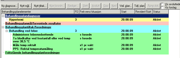 Dette bildet kommer fram: Hak av (med musa eller Space-knappen) ønskede diagnoser, mål, tiltak og forordninger.