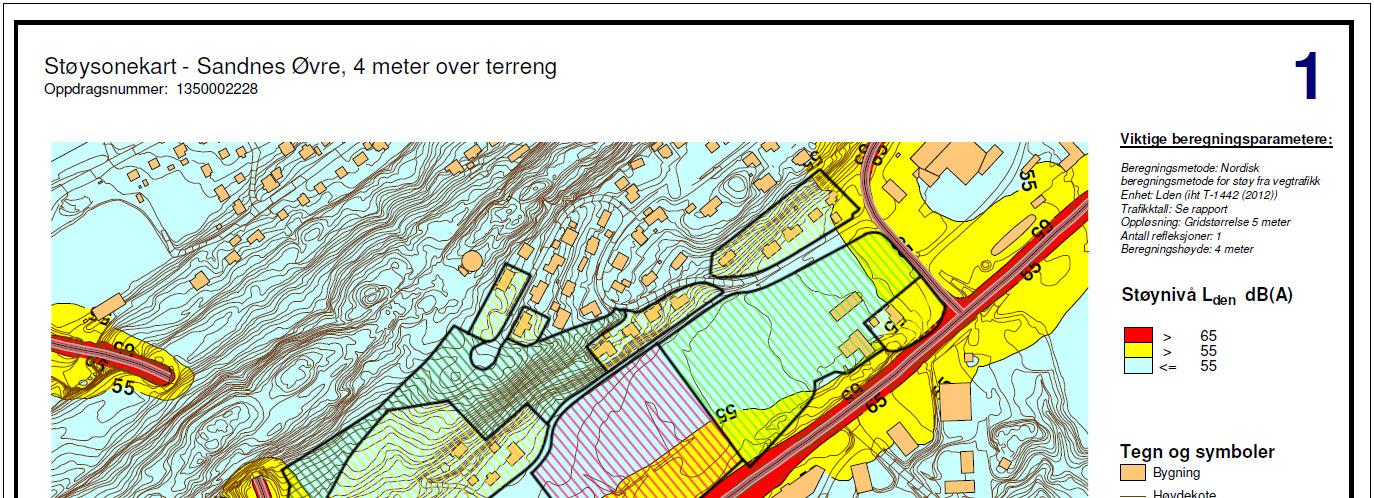 10 (12) STØYUTREDNING Beregningshøyde, støysonekart Oppløsning, støysonekart 4 m og 2 m 5 x 5 m Retningslinjene setter støygrenser som frittfelt lydnivå.