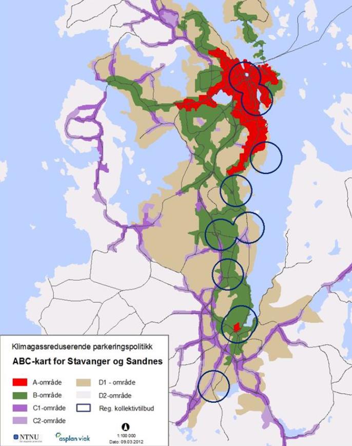 5 Tilgjengelighet 5.1 Generelt For å kartlegge tilgjengelighet i byer og til sentrum har det blitt utarbeidet ABC-kart for Stavanger og Sandnes.