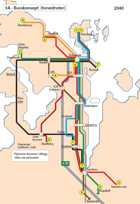 Hovedalternativ Forbedret konsept 3A, med utstrakt bruk av ekspressbuss til/fra Forusområdet.