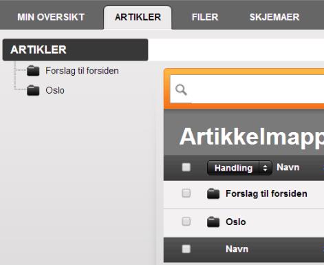 Ledermøte Dysleksi Norge Lage en artikkel Når du har valgt fanen for artikkel får du se de mappene med artikler som du har tilgang til.