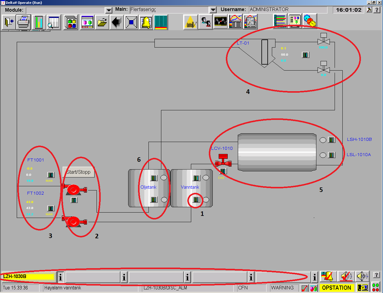 7 DeltaV 7.7 DeltaV Operate I DeltaV Operate opprettes prosessbilde hvor operatøren overvåker og styrer anlegget sitt ifra.