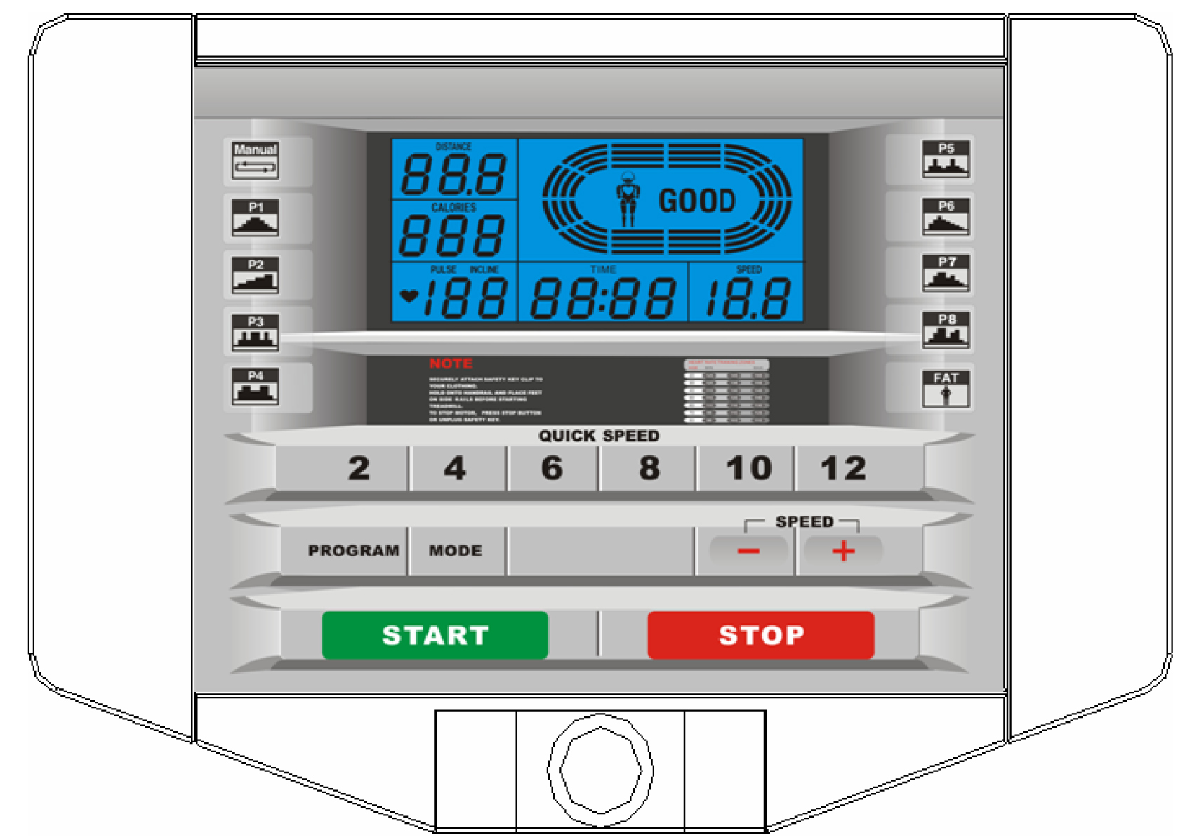 COMPUTER 1. Beskrivelse av LCD-skjerm og knapper 1. LCD-skjermen kan vise følgende informasjon: TIME (Tid), SPEED (Hastighet), DISTANCE (Distanse), CALORIE (Kaloriforbrenning) og PULSE (pulsavleser).