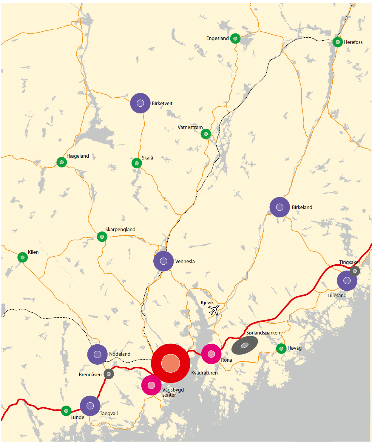 Det legges til grunn at 10 % av turistene i området (Dyreparken), benytter restaurant og hotelltjenester (11), og 5 % benytter kultur og fritid (09), men ingen av de øvrige tjenestene.