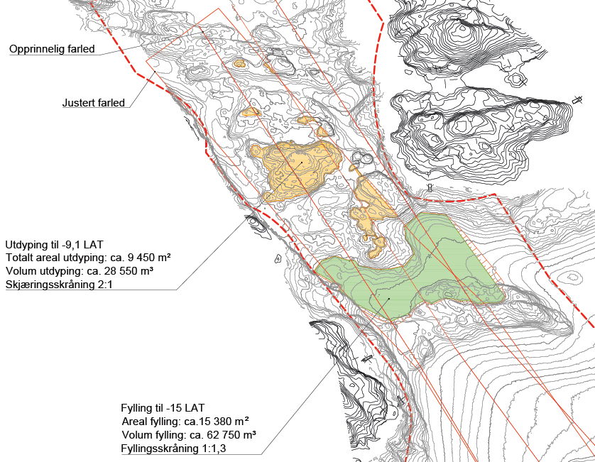 5.4.2 Utfylling/Deponiområder Deponering av masser foreslås utfylt i sjø sørøst for grunner som ønskes utdypet.
