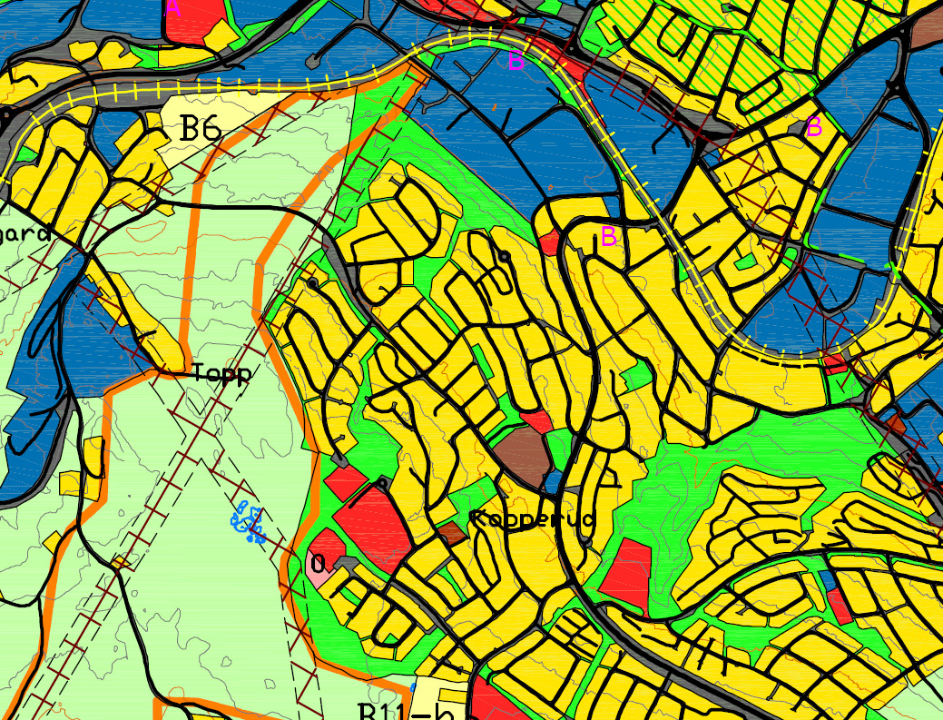 Fjernvarmeanlegg Gjøvik Side 33 av 39 Figur A.4: Kartutsnitt fra kommuneplanens arealdel, ref.