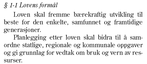 Plan- og bygningslov Bærekraftig utvikling