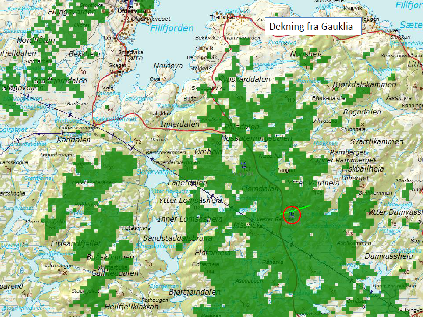 Det vil bli etablert ny mobilmast i område Gauklia mellom Fillan og Sandstad.