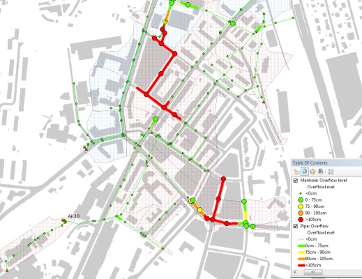 Table 12 Simulering av det største nedbøret i 2011 med et klimapåslag på 50% 2011 Mengde Benevning Tilrenningsvolum fra Sandaker til overløp 4151 m 3 Utslippsvolum fra overløp 1432 m 3 Prosentandel