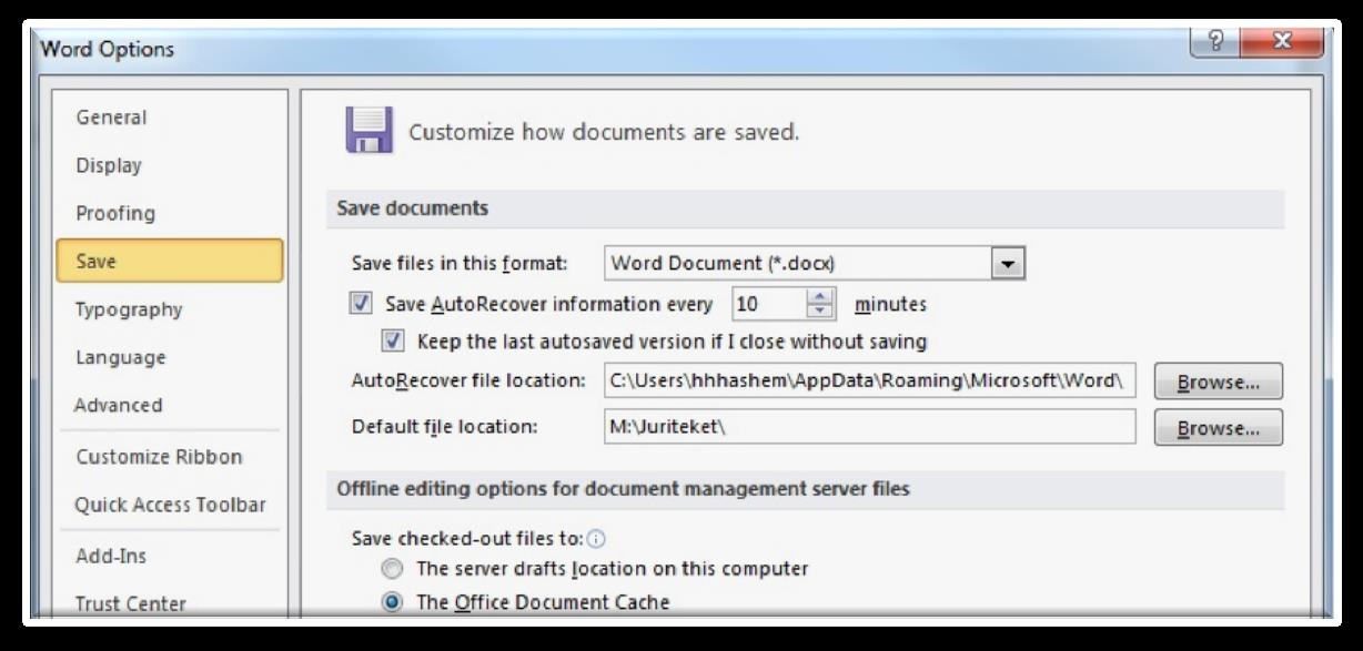 3.5.2.1 Aktivere og justere funksjonene for automatisk gjenoppretting og lagring 1) Klikk kategorien File / Fil. 2) Klikk Options / Alternativer som vist i avsnitt 2.1.2.2. 3) Klikk Save / Lagre og du vil få opp alternativer for backup, se figur 42.