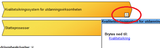 A. Navigasjon nedover i kvalitetshåndboka For å se på prosessene knyttet til KSS kan du enten klikke på selve prosessen (i det gule feltet), eller du kan trykke på ikonet til høyre i det gule feltet