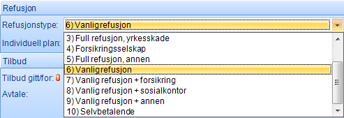 Felt 9 Oppholdstype 1) Innlagt (med overnatting) 2) Dagopphold (opphold ut over 5 timer, uten overnatting) 3) Poliklinisk konsultasjon (opphold kortere enn 5 timer) Felt 10 Refusjonsidentifikasjon