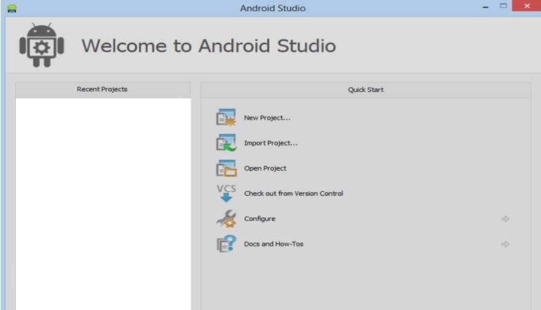 Figur 8 - Velkomstskjermen i Android Studio Application name: Her skriv du namnet på appen du skal lage. Module name: Namnet på applikasjonsmappa.