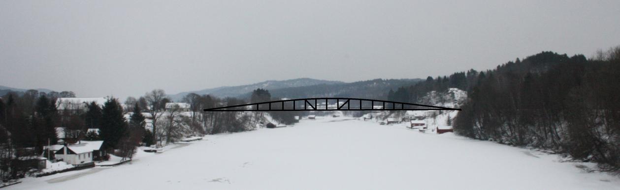 Figur 44 Figuren viser foreslått plassering av bro over Topdalselva (eget foto) Beskrivelse av rundkjøring Utforming av rundkjøring er i stor grad bestemt av de møtende veglinjene og er lagt i