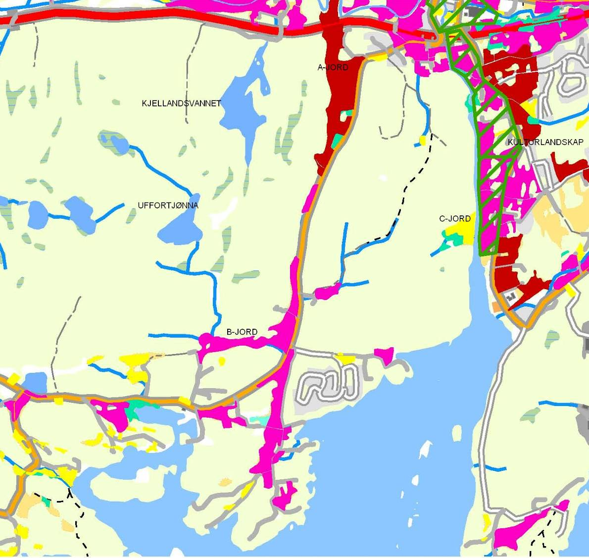 som berøres sør for Fv 204 fra Oftenestjønna og øst til avkjørselen til Ausvigheia, samt et mindre område på Leireheia.