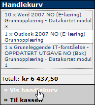 Figur N Etter hvert som du legger til kursene i handlekurven, summeres totalbeløpet.